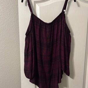 Torrid 2x cold shoulder blouse in Deep Purple plaid
